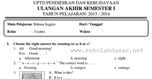 Detail Contoh Soal Bahasa Inggris Kelas 1 Nomer 43