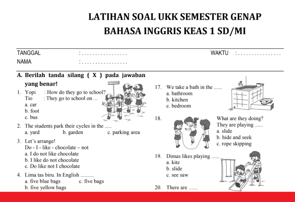 Detail Contoh Soal Bahasa Inggris Kelas 1 Nomer 7