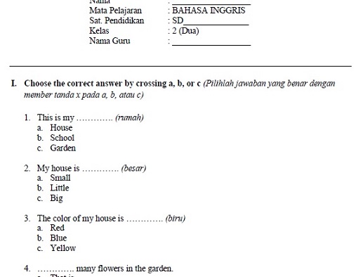 Detail Contoh Soal Bahasa Inggris Kelas 2 Sd Nomer 2