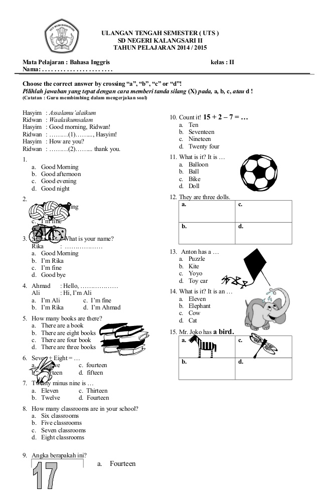 Detail Contoh Soal Bahasa Inggris Kelas 2 Sd Nomer 11