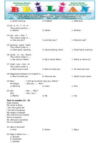 Detail Contoh Soal Bahasa Inggris Kelas 2 Sd Nomer 13