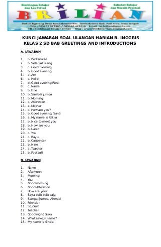 Detail Contoh Soal Bahasa Inggris Kelas 2 Sd Nomer 5