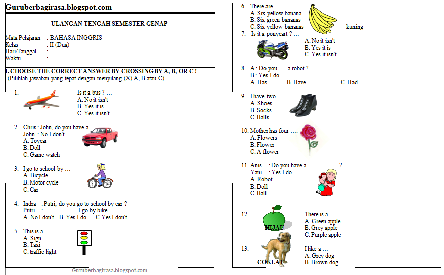 Detail Contoh Soal Bahasa Inggris Kelas 2 Sd Nomer 37