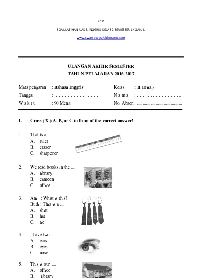 Detail Contoh Soal Bahasa Inggris Kelas 2 Sd Nomer 8