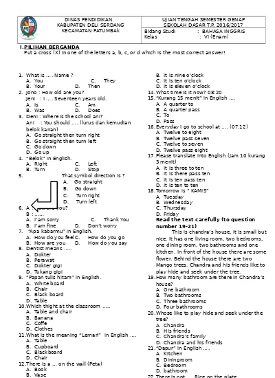 Detail Contoh Soal Bahasa Inggris Kelas 3 Sd Nomer 14