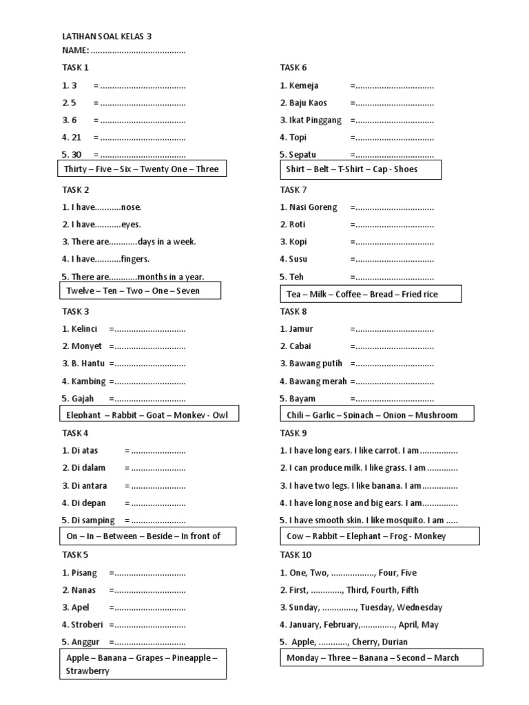 Detail Contoh Soal Bahasa Inggris Kelas 3 Sd Nomer 17