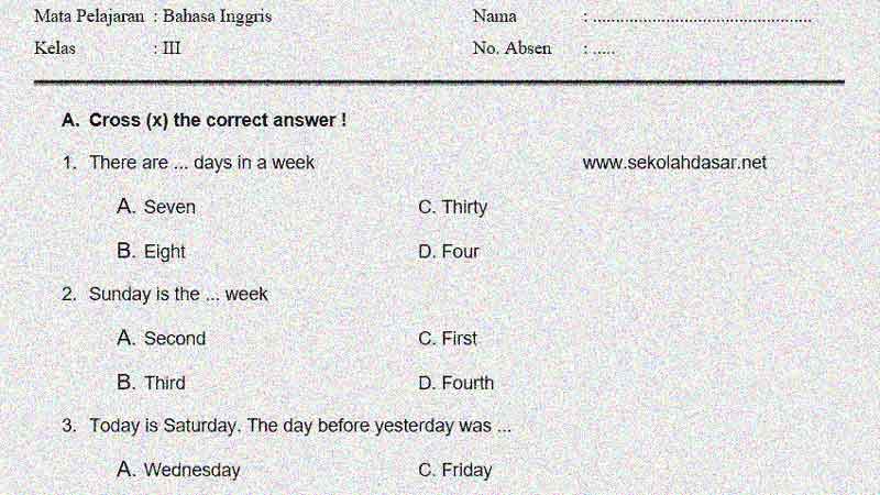 Detail Contoh Soal Bahasa Inggris Kelas 3 Sd Nomer 4