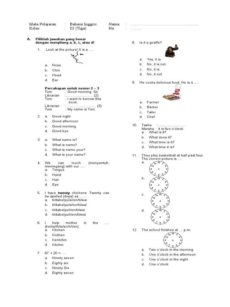 Detail Contoh Soal Bahasa Inggris Kelas 3 Sd Nomer 6