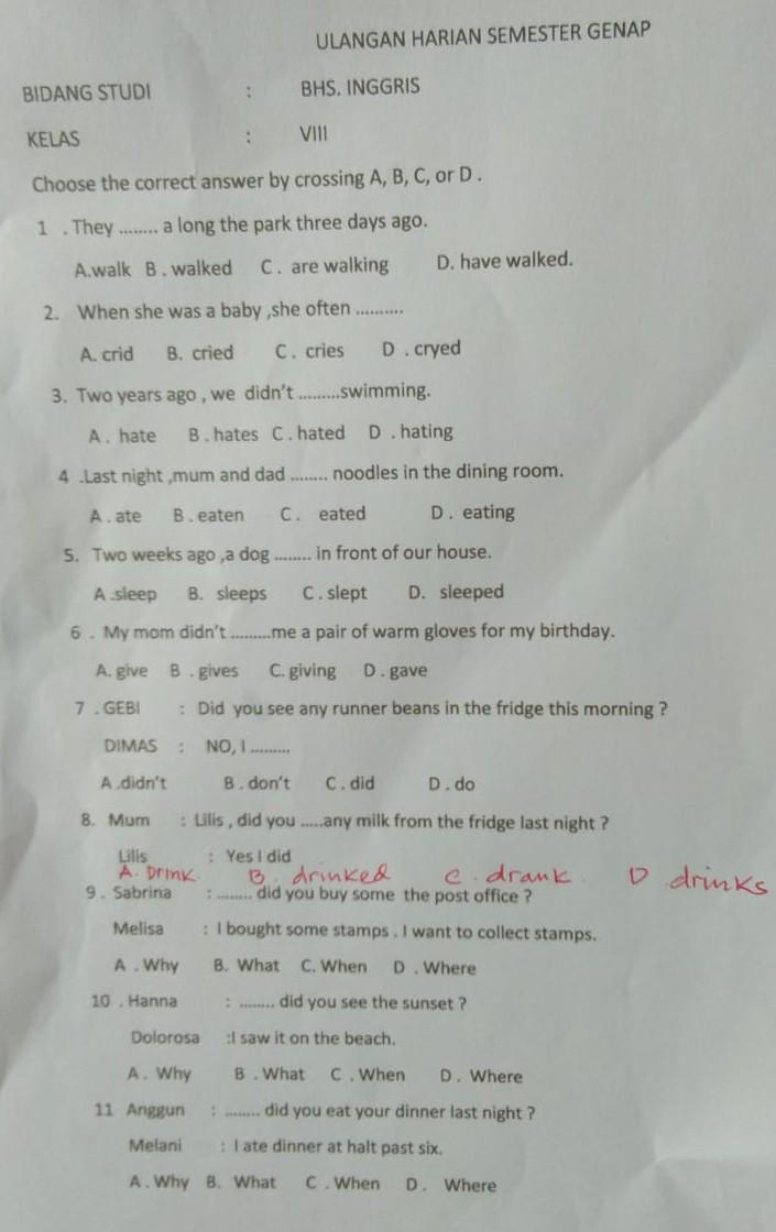 Detail Contoh Soal Bahasa Inggris Kelas 8 Nomer 9