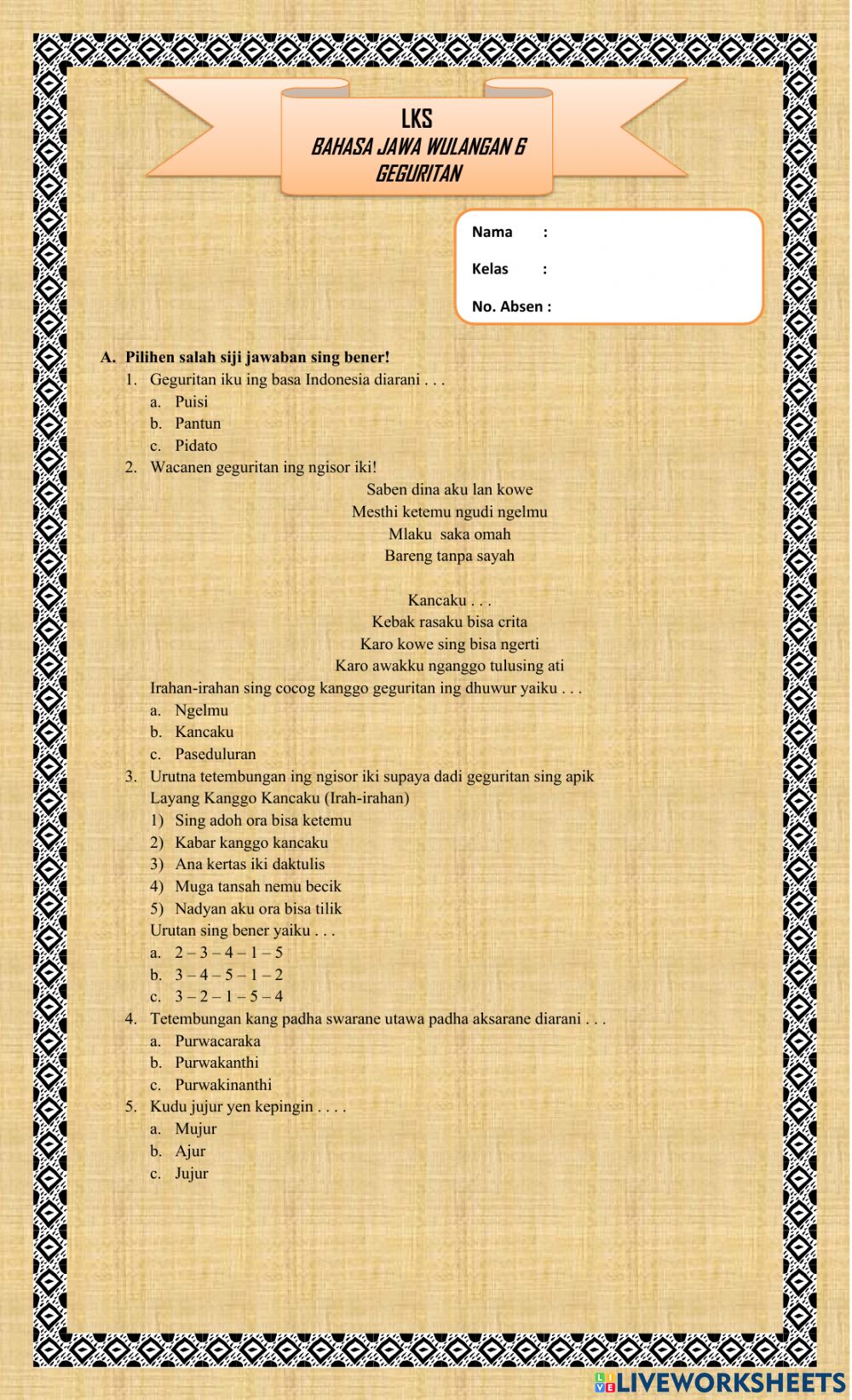 Detail Contoh Soal Bahasa Jawa Nomer 19