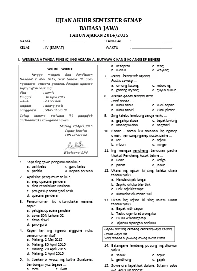 Detail Contoh Soal Bahasa Jawa Nomer 43