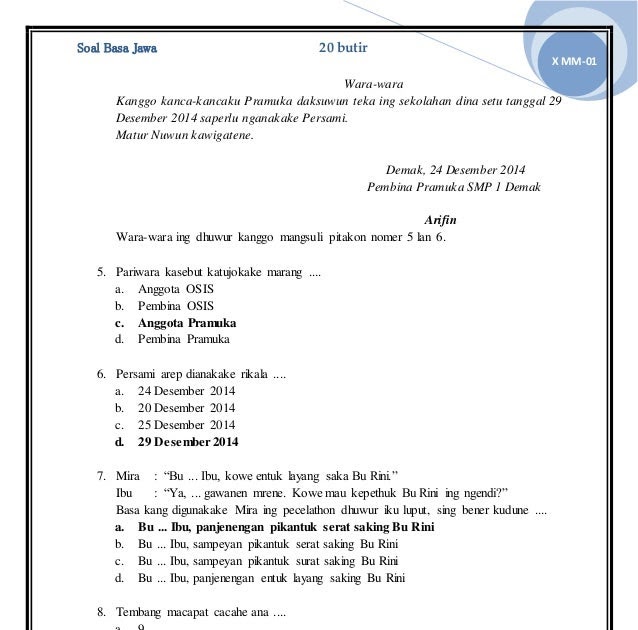 Detail Contoh Soal Bahasa Jawa Dan Jawabannya Kelas 12 Smk Nomer 49
