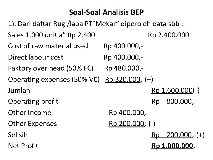 Detail Contoh Soal Dan Jawaban Bep Nomer 10