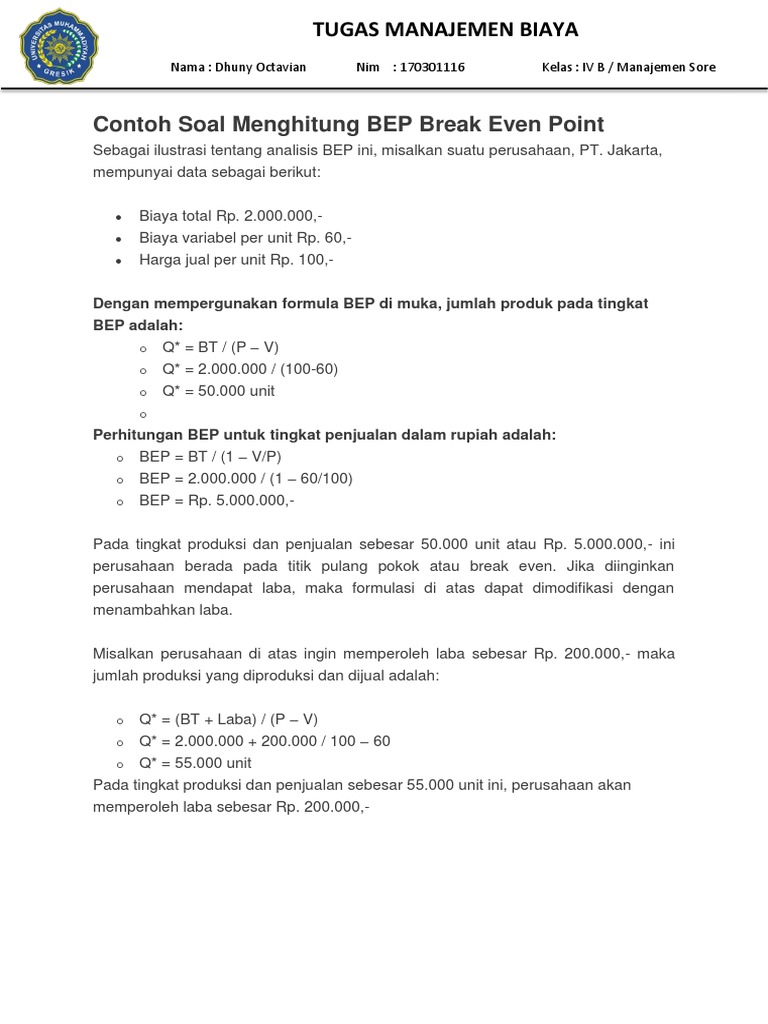 Detail Contoh Soal Dan Jawaban Bep Nomer 12