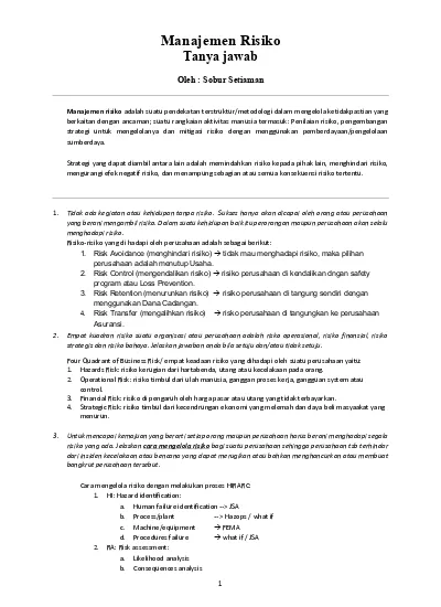 Detail Contoh Soal Dan Jawaban Manajemen Risiko Nomer 23