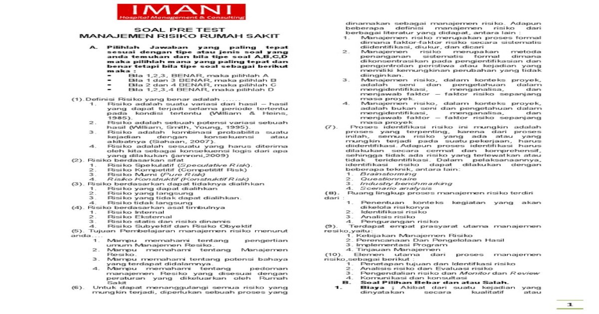 Detail Contoh Soal Dan Jawaban Manajemen Risiko Nomer 5