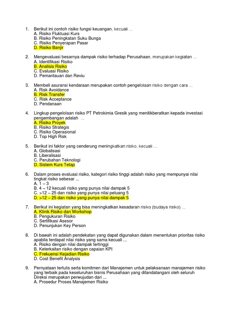 Detail Contoh Soal Dan Jawaban Manajemen Risiko Nomer 7