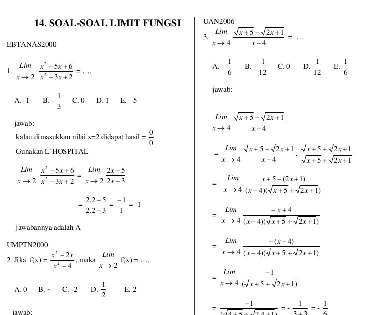 Detail Contoh Soal Dan Pembahasan Limit Tak Hingga Trigonometri Nomer 32