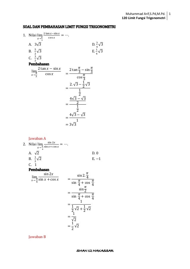 Detail Contoh Soal Dan Pembahasan Limit Tak Hingga Trigonometri Nomer 55