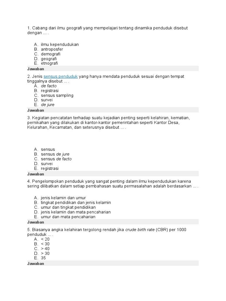 Detail Contoh Soal Dinamika Penduduk Dan Jawabannya Nomer 14