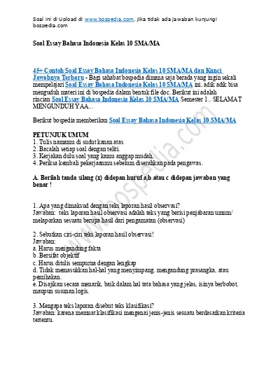 Detail Contoh Soal Essay Bahasa Indonesia Kelas 9 Semester 1 Nomer 7