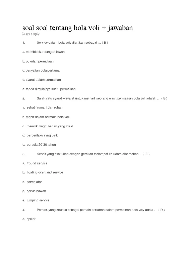 Detail Contoh Soal Essay Beserta Jawaban Tentang Bola Voli Nomer 6