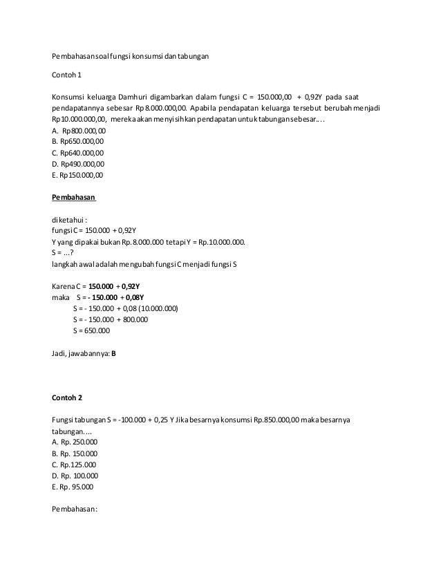 Detail Contoh Soal Fungsi Konsumsi Nomer 4