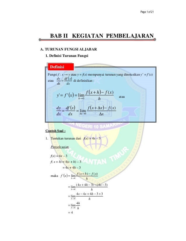 Detail Contoh Soal Fungsi Turunan Aljabar Nomer 51