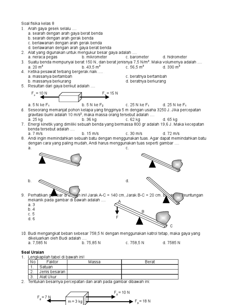 Detail Contoh Soal Gaya Kelas 8 Nomer 9