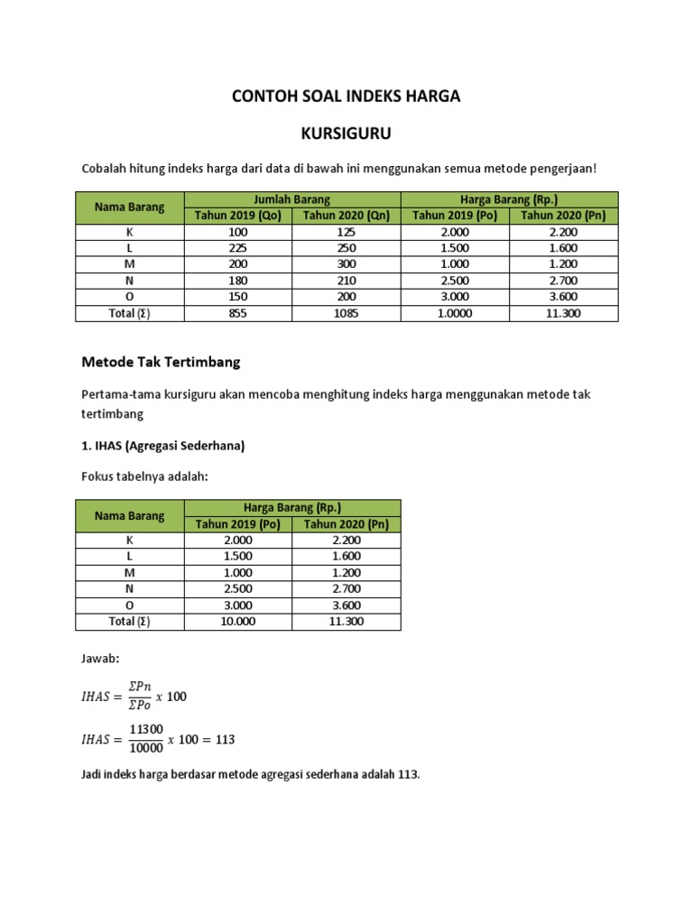 Detail Contoh Soal Indeks Harga Nomer 3