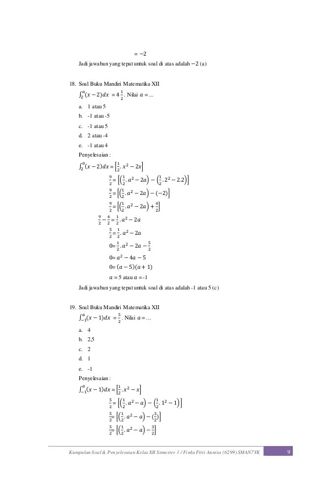 Detail Contoh Soal Integral Dan Jawabannya Nomer 31