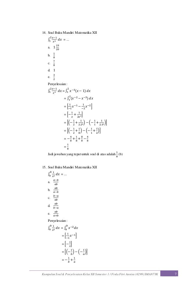 Detail Contoh Soal Integral Dan Jawabannya Nomer 44