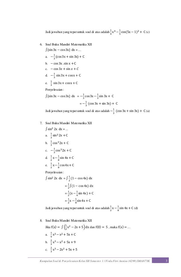 Detail Contoh Soal Integral Dan Jawabannya Nomer 49
