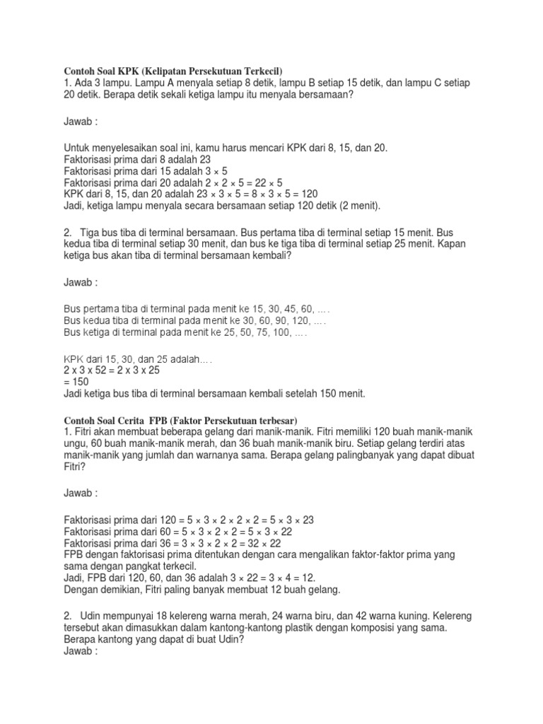 Detail Contoh Soal Kelipatan Persekutuan Terkecil Nomer 51