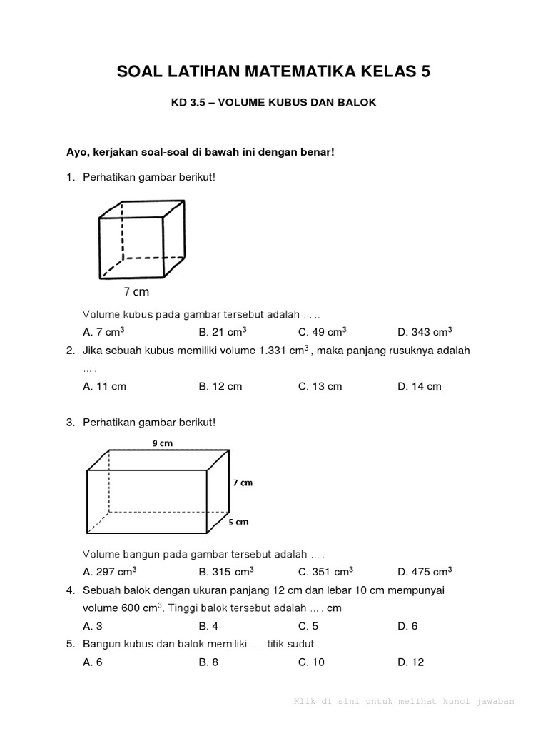 Detail Contoh Soal Kubus Dan Jawabannya Nomer 28