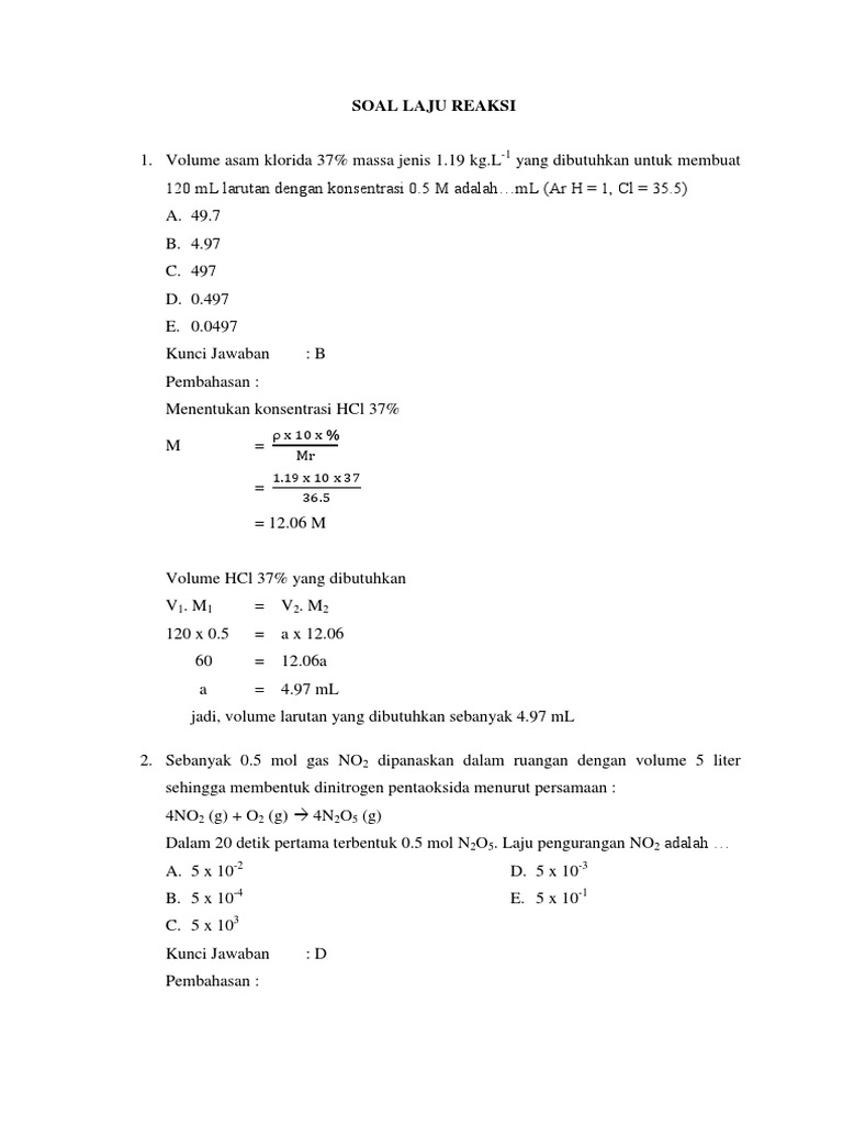 Contoh Soal Laju Reaksi Beserta Jawabannya - KibrisPDR