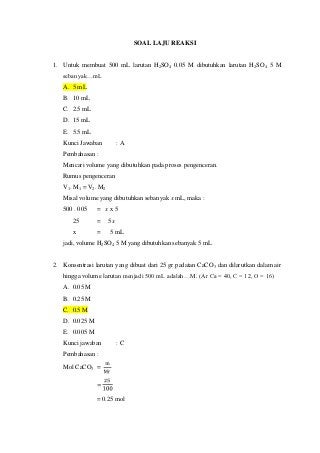 Detail Contoh Soal Laju Reaksi Dan Pembahasan Nomer 9