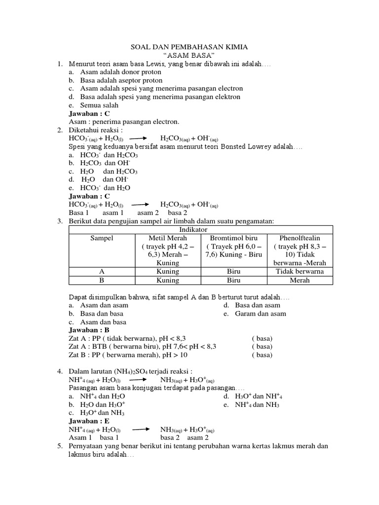 Detail Contoh Soal Larutan Asam Basa Beserta Jawabannya Nomer 13