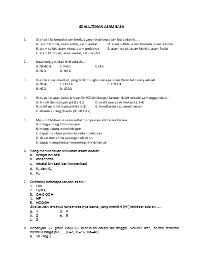 Detail Contoh Soal Larutan Asam Basa Beserta Jawabannya Nomer 26