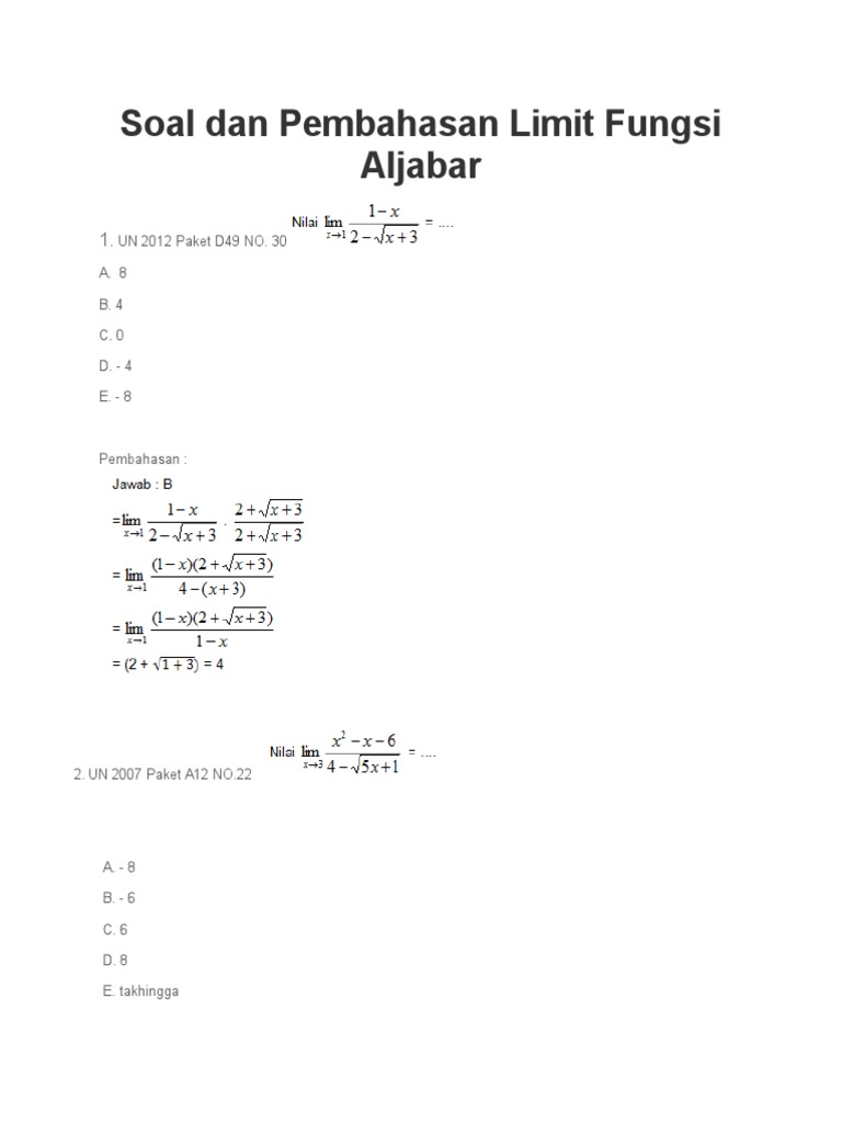 Detail Contoh Soal Limit Dan Pembahasannya Nomer 28