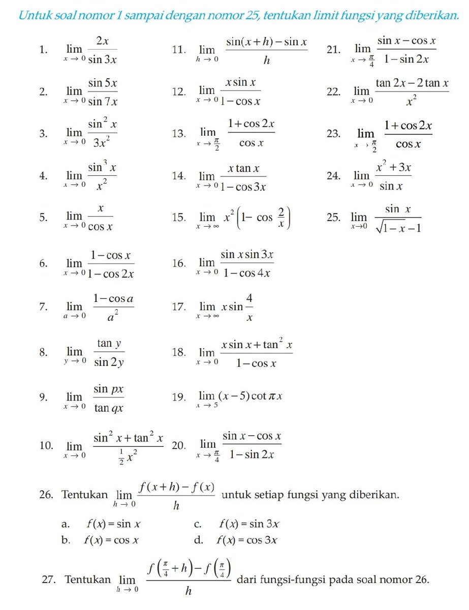 Detail Contoh Soal Limit Fungsi Trigonometri Kelas 12 Nomer 12