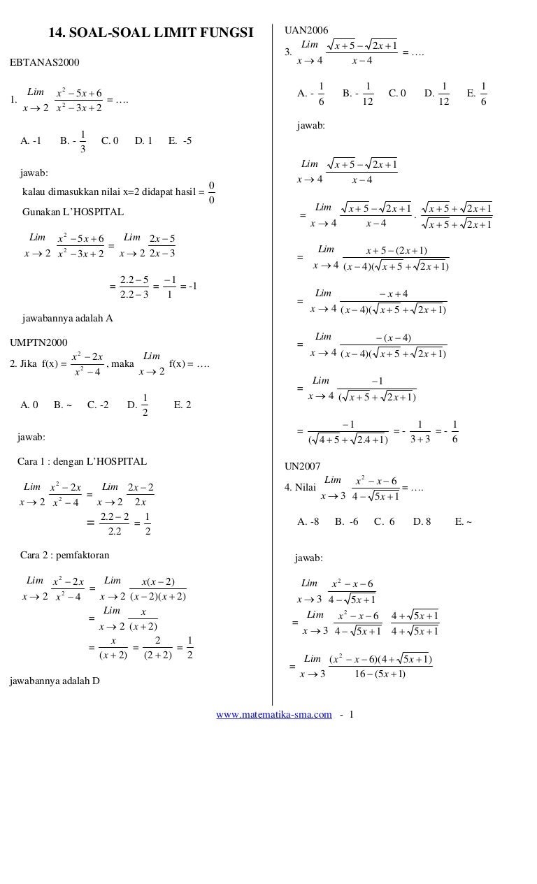 Detail Contoh Soal Limit Fungsi Trigonometri Kelas 12 Nomer 20