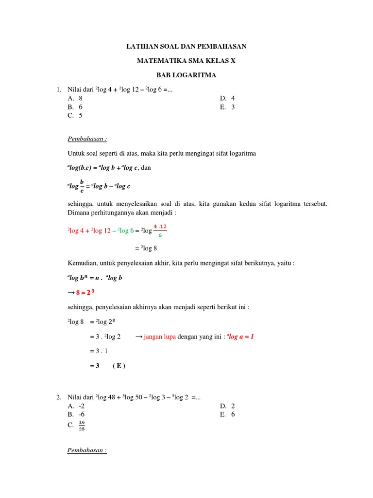 Detail Contoh Soal Logaritma Dan Jawabannya Nomer 42