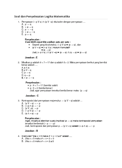 Detail Contoh Soal Logika Matematika Dan Jawabannya Kelas 11 Nomer 9