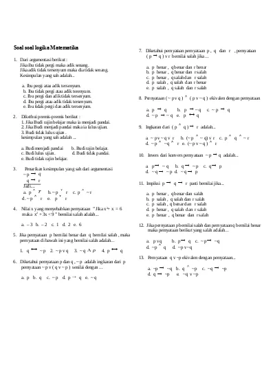 Detail Contoh Soal Logika Matematika Dan Jawabannya Kelas 11 Nomer 16