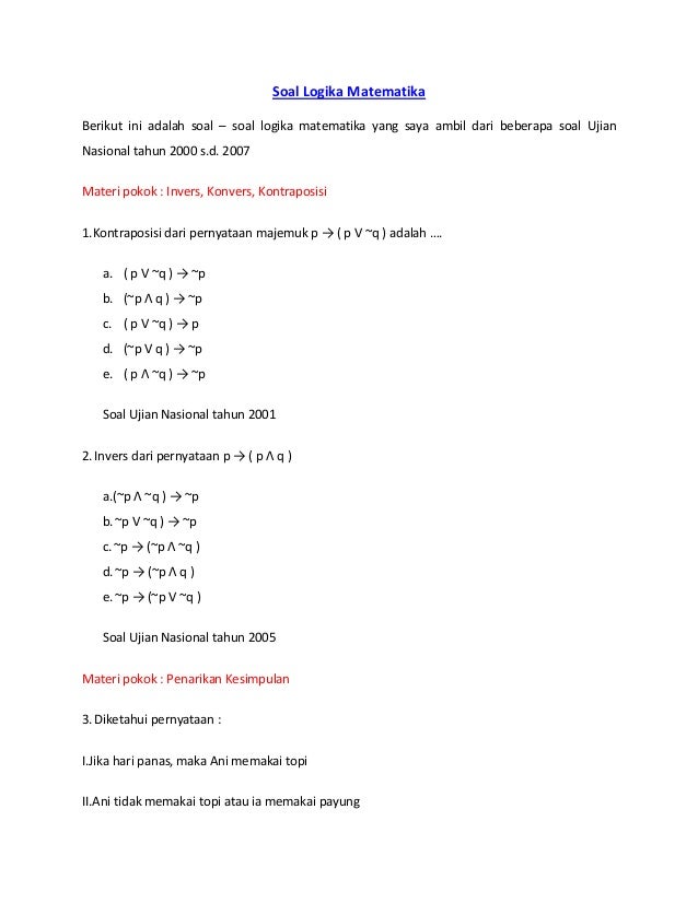 Detail Contoh Soal Logika Matematika Dan Jawabannya Kelas 11 Nomer 18