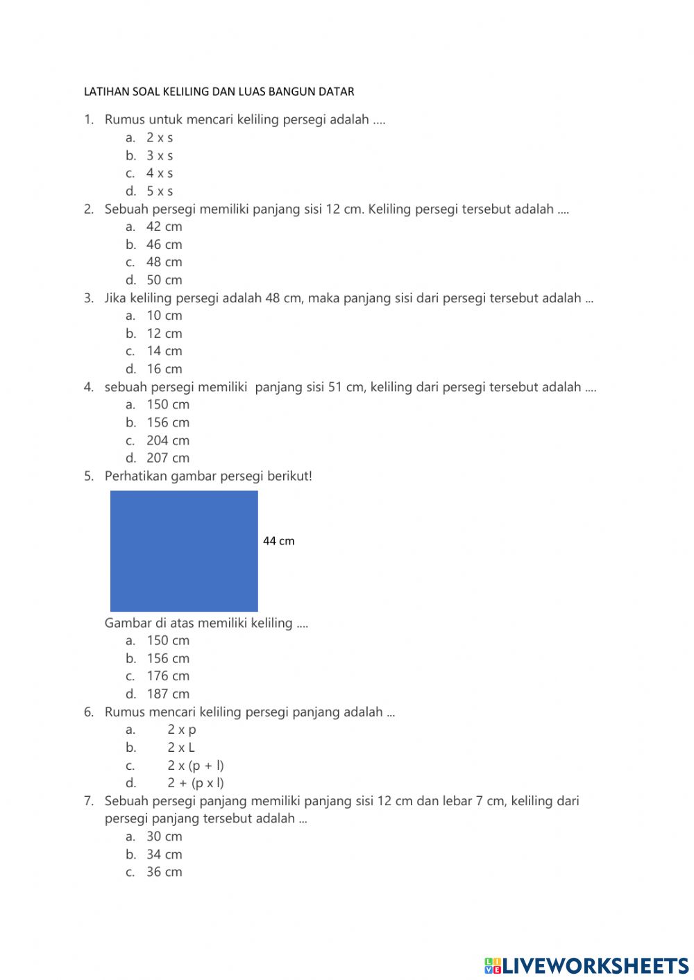 Detail Contoh Soal Luas Dan Keliling Persegi Nomer 44