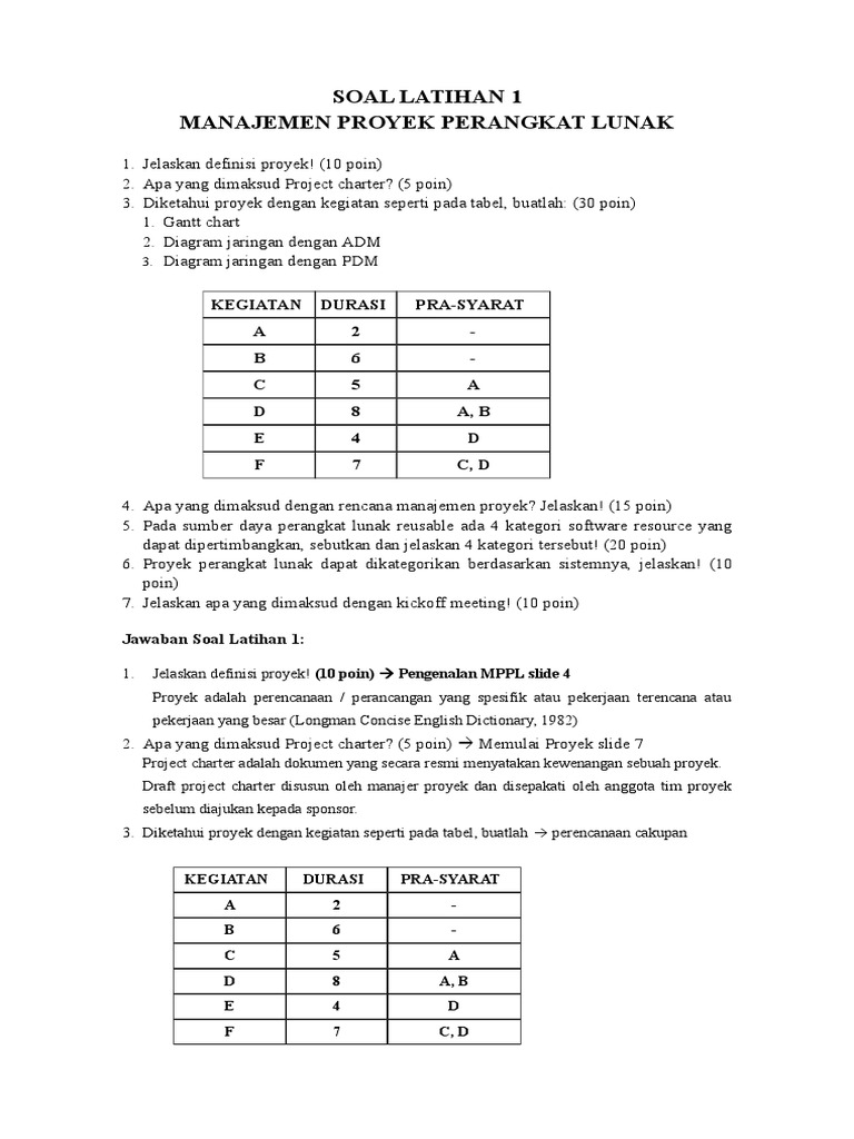 Detail Contoh Soal Manajemen Proyek Dan Jawabannya Nomer 12