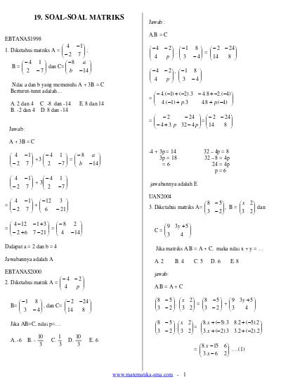 Detail Contoh Soal Matriks Dan Jawabannya Kelas 10 Nomer 17
