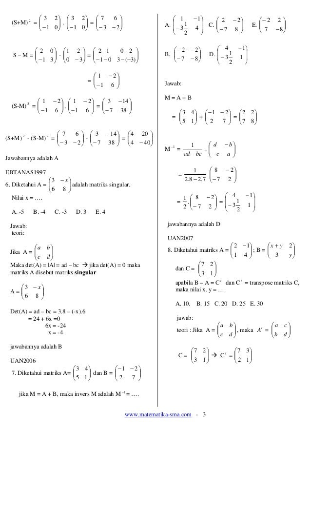 Detail Contoh Soal Matriks Dan Jawabannya Kelas 10 Nomer 36
